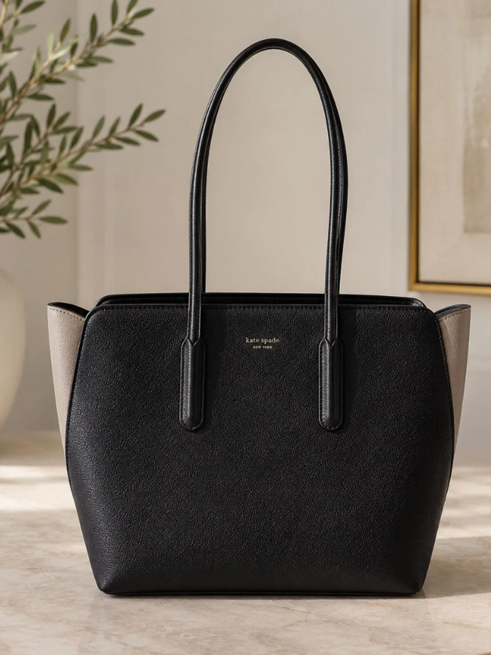 Kate Spade Black & Cream Two-Tone Structured Shoulder Bag